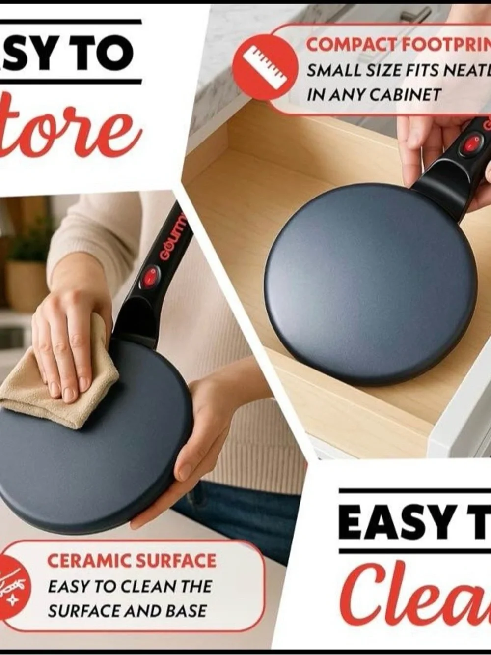 NEW - Gourmia 8” Electric Crepe Maker – Nonstick Ceramic Surface, One-Touch Oper